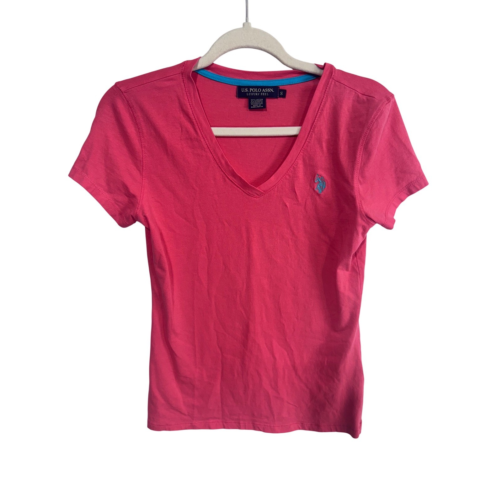 U.S. Polo Assn. S Pink V-Neck T-Shirt Women’s Luxury Feel Short Sleeve