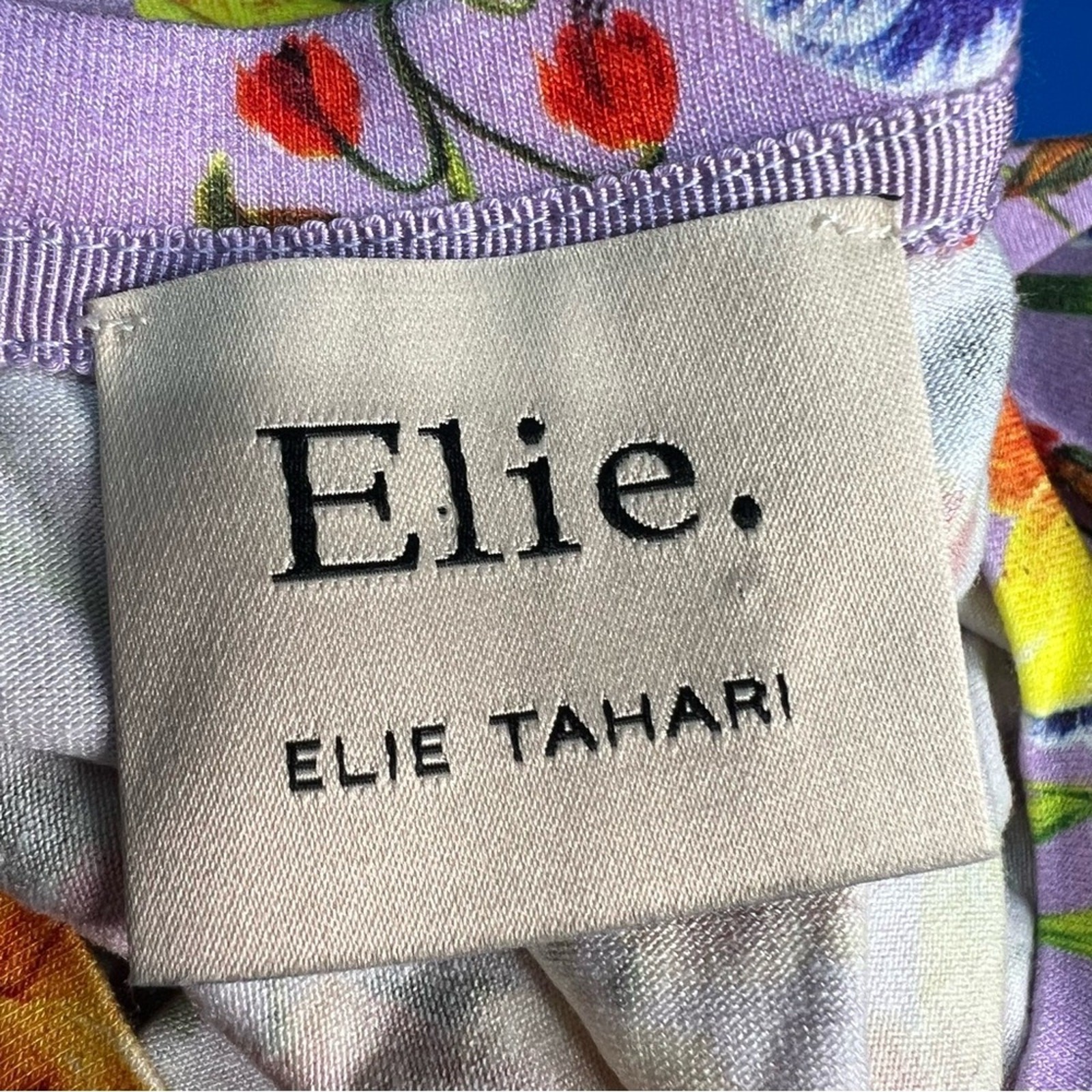 Elie Tahari Floral T Shirt Rayon Purple Orange Yellow Floral Basic Shirt