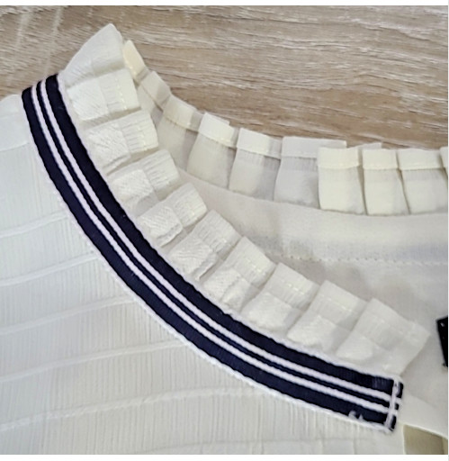 Talbots Ivory Striped Blouse M Victorian Tie Neck Black Ribbon Ruffle Sleeves