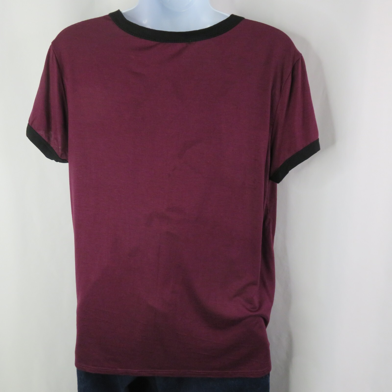 French Pastry Panda T-Shirt Size XL Embroidered Burgundy Ringer Tee Shirt SS