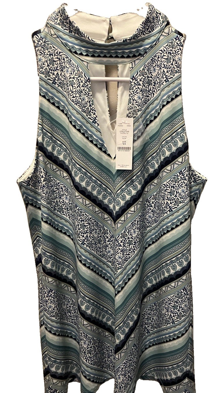 White House Black Market Sleeveless Blouse Blue Black White Multi-Print XS New