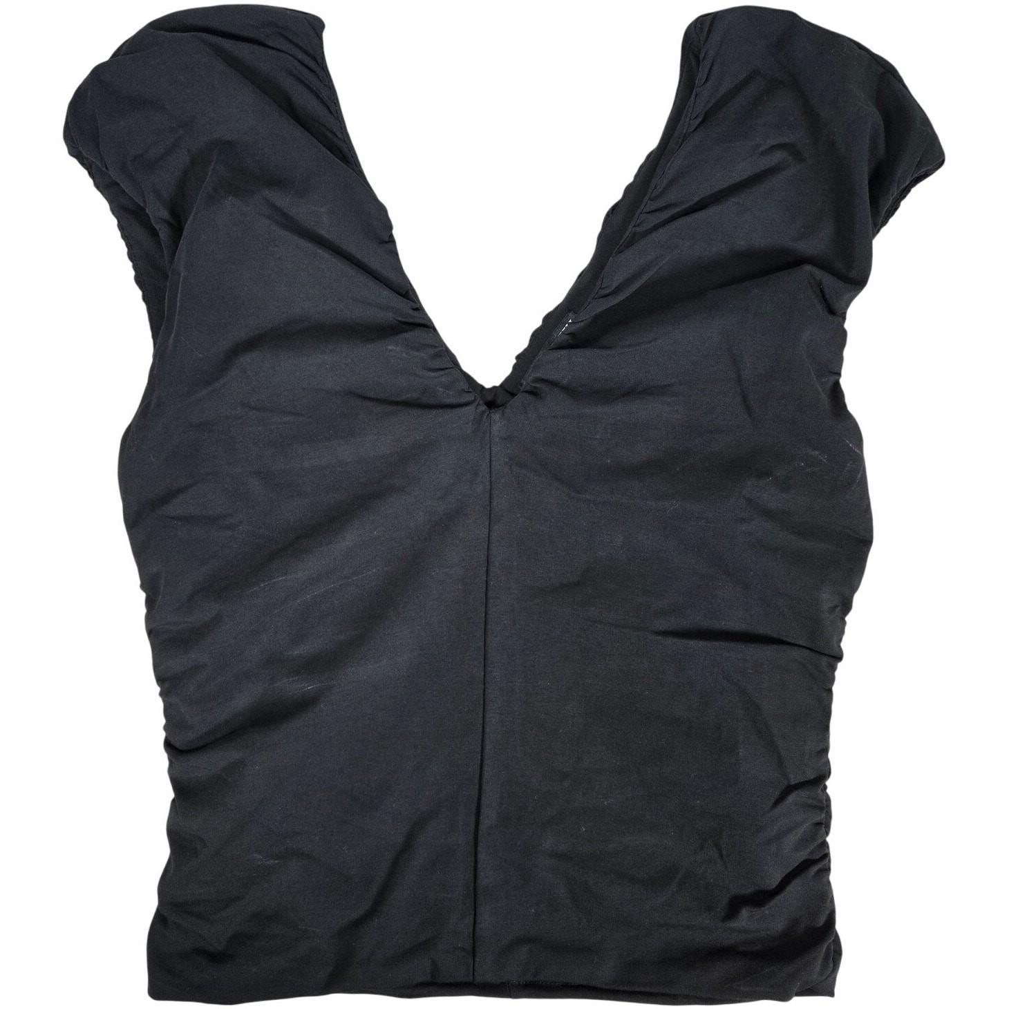 J. Crew Ruched V-neck top in stretch cotton blend Black M