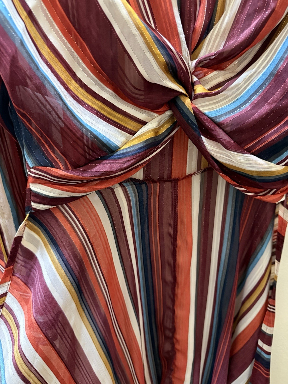Pastel Striped Twist Front Hi Low Tunic Top M Long Sleeve