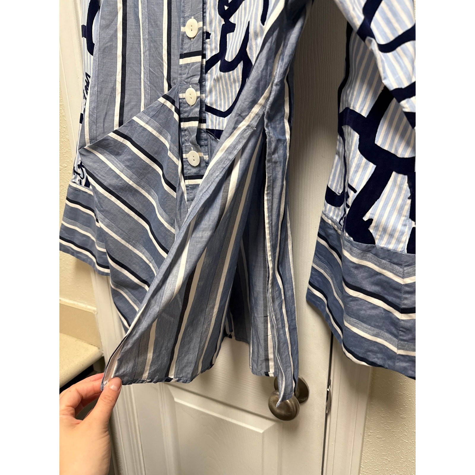 Teatum Jones Rare Patchwork Lagenlook Split Hem Flare Sleeves Button Down Size 8