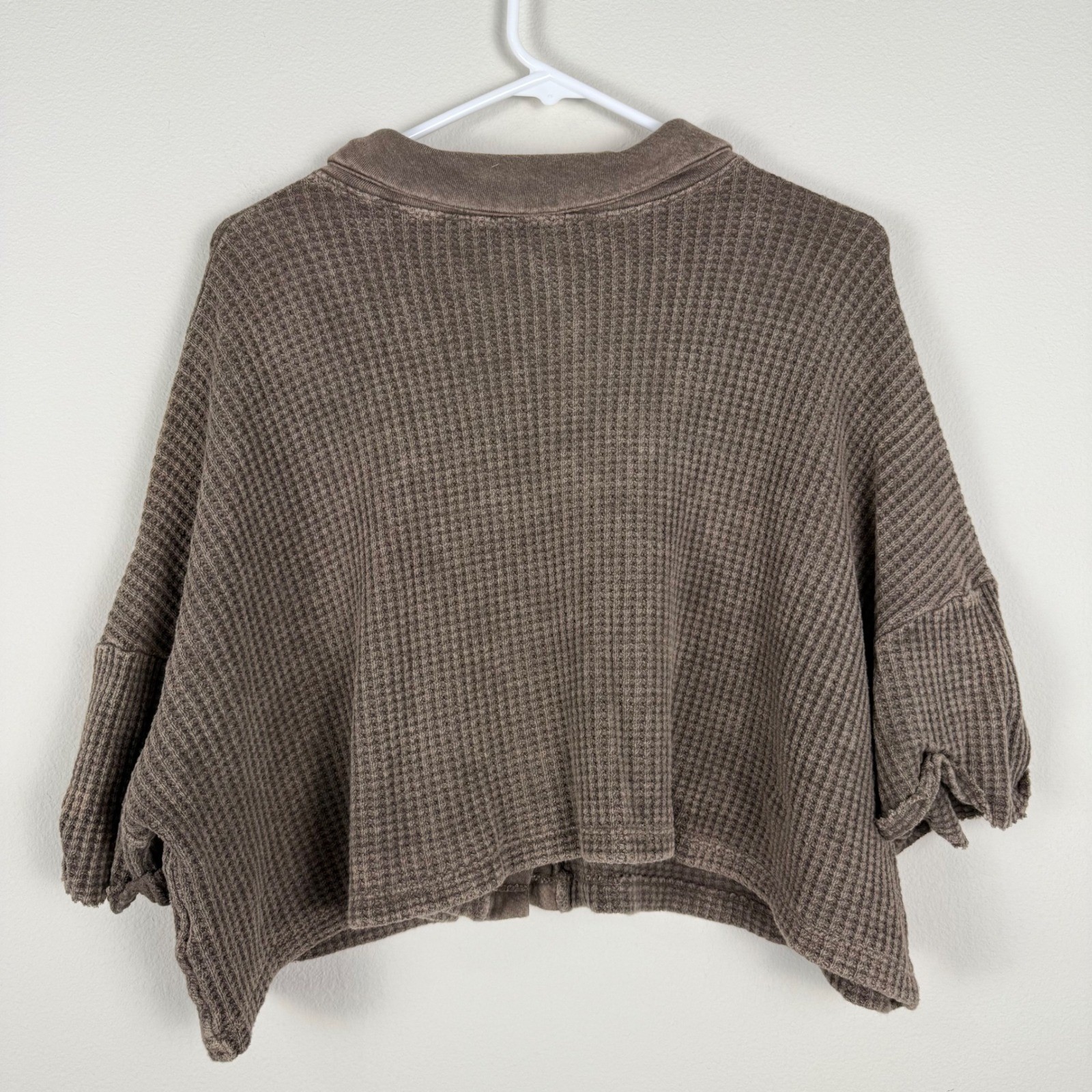 Molly Green Katelyn Shacket Brown Waffle Knit Button Up Crop Top Jacket Medium