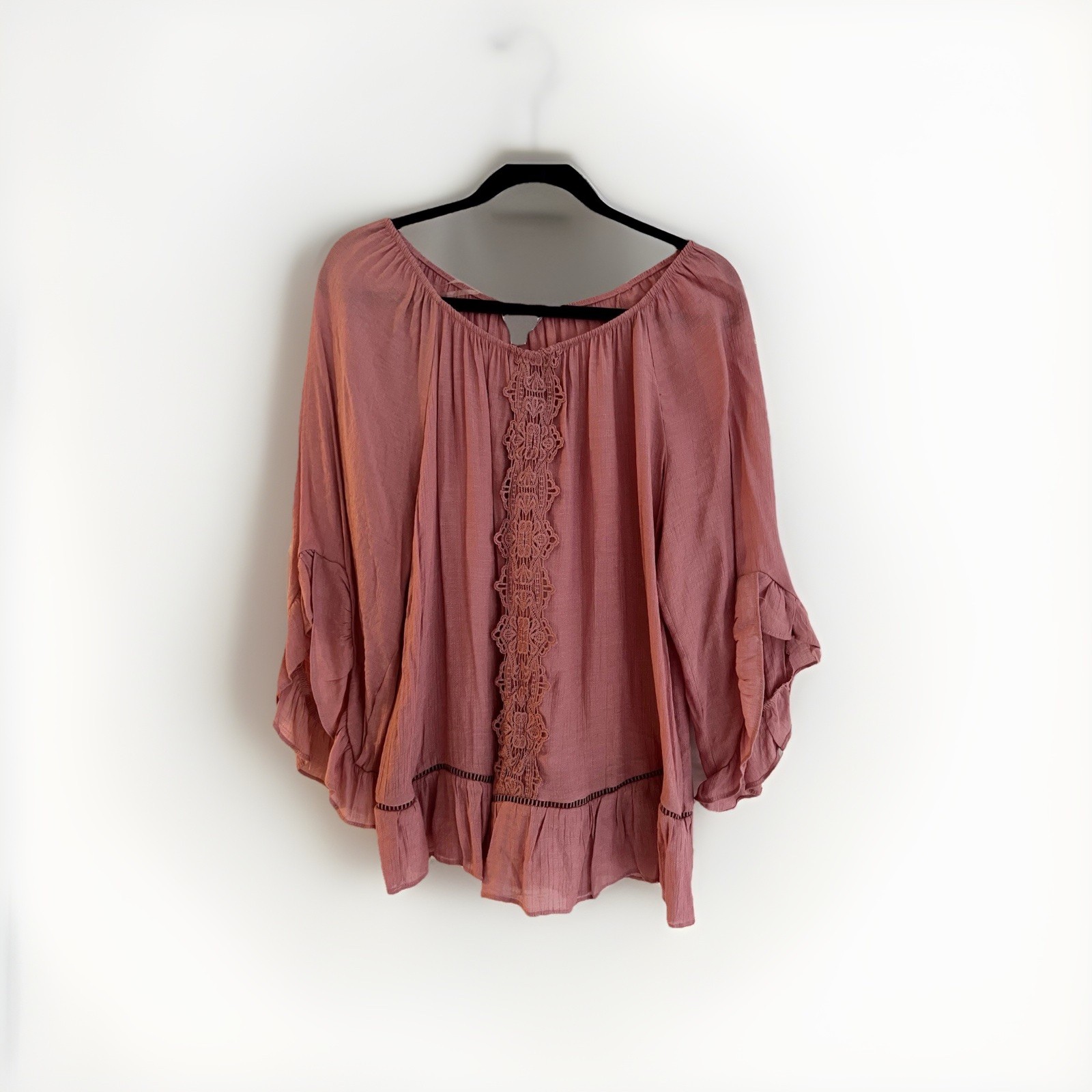 Counterparts Dusty Rose Peasant Top Lace Gauzy Flutter Sleeve Womens Size Large