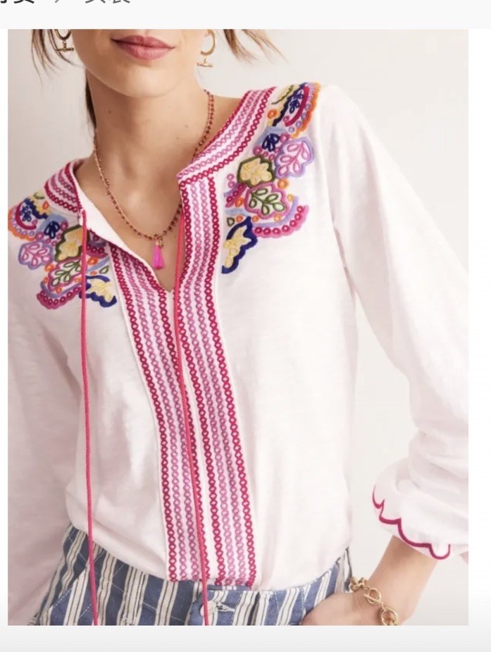 Boden *NEW* US 8 Diana Embroidered Tie Top Blouse NWT Jersey Shirt Cotton