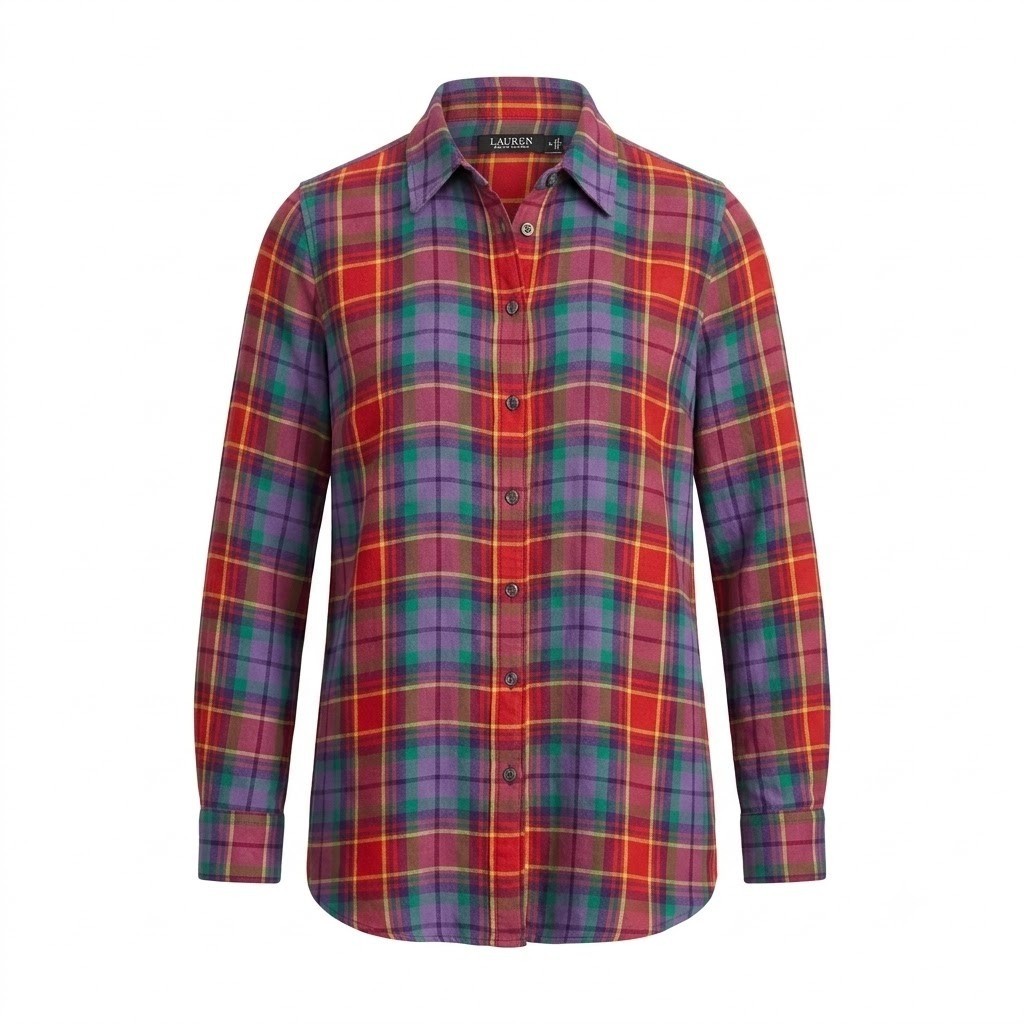 Lauren Ralph Lauren Women’s Plaid Roll-Tab Sleeve Shirt Size M Multicolor