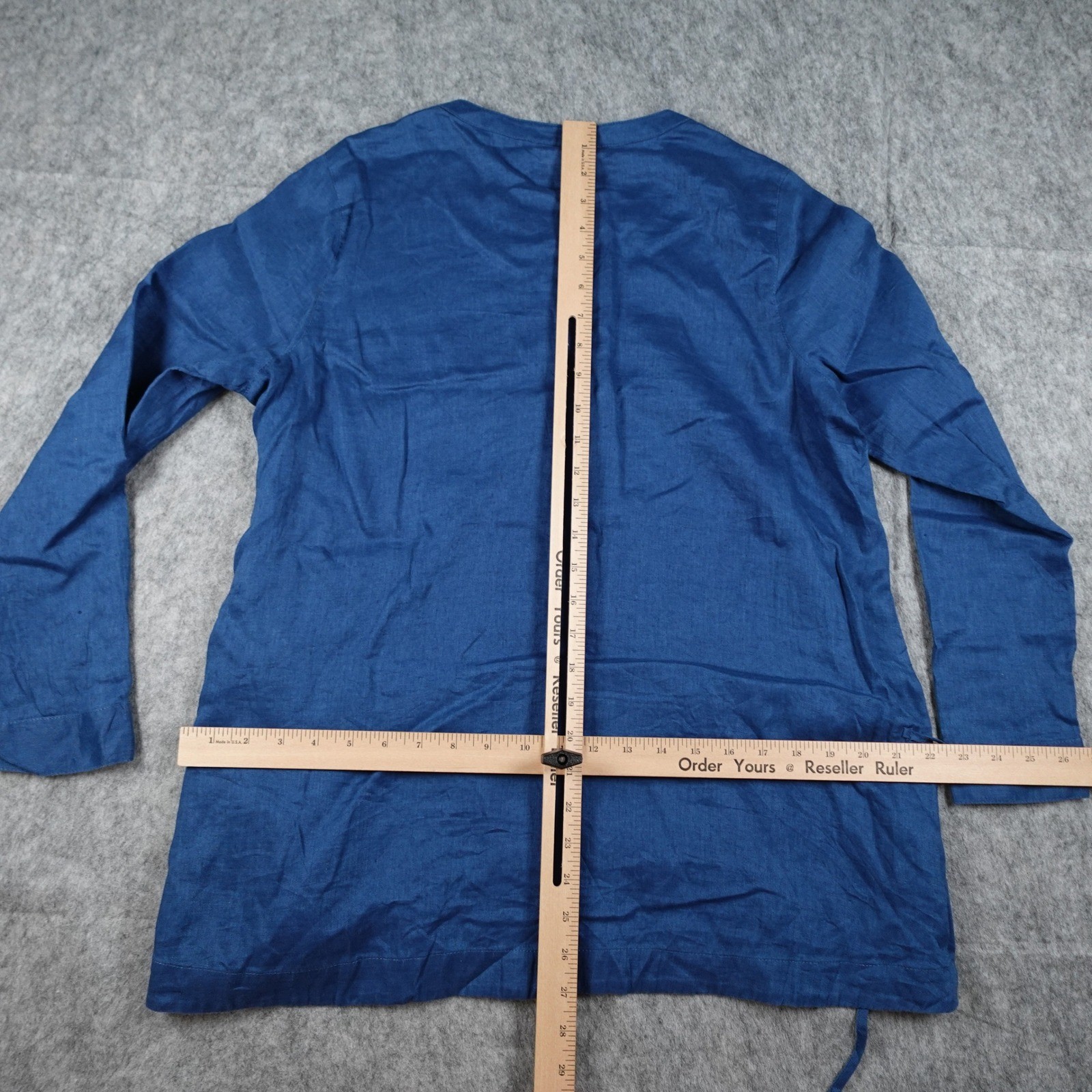 J Jill Top Womens Medium Petite Blue Love Linen Button Down Side Tie Lagenlook