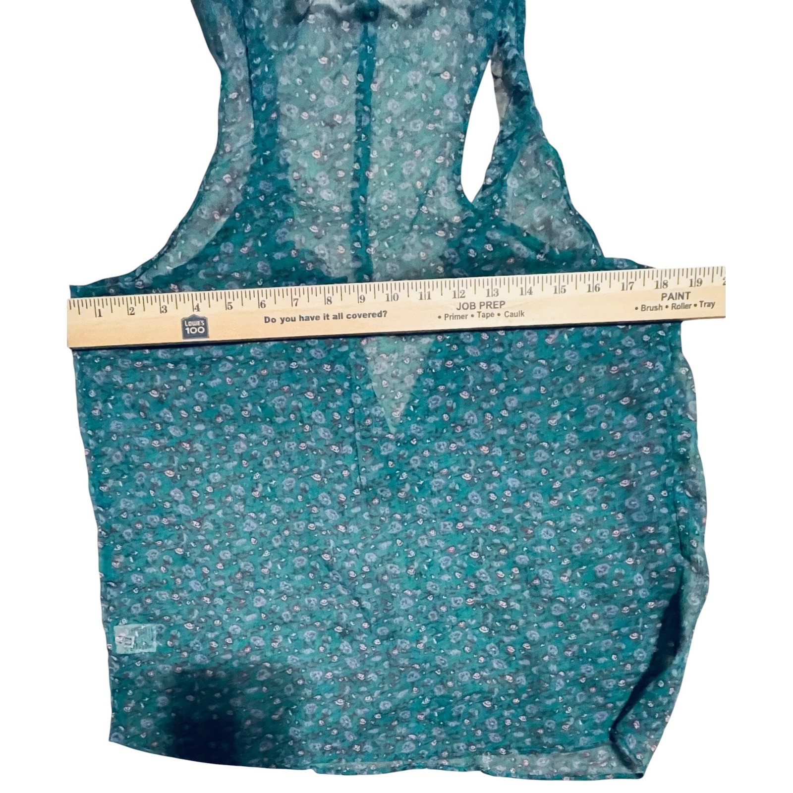 American Eagle Floral Green Sheer Ruffle Tank Top Size S Boho Racerback Pintuck