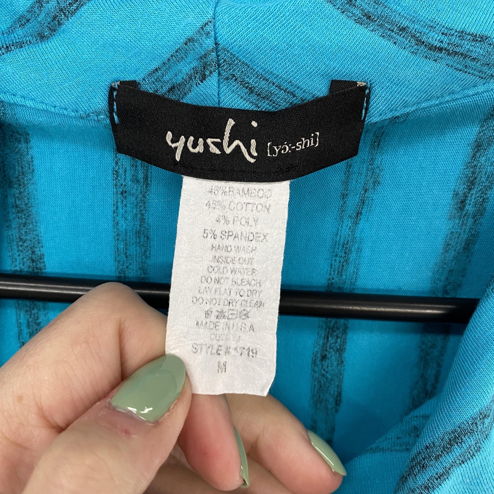 Yushi Stripe Tunic Top Womens Medium Blue Cowl Neck Long Sleeve Jersey Relaxed