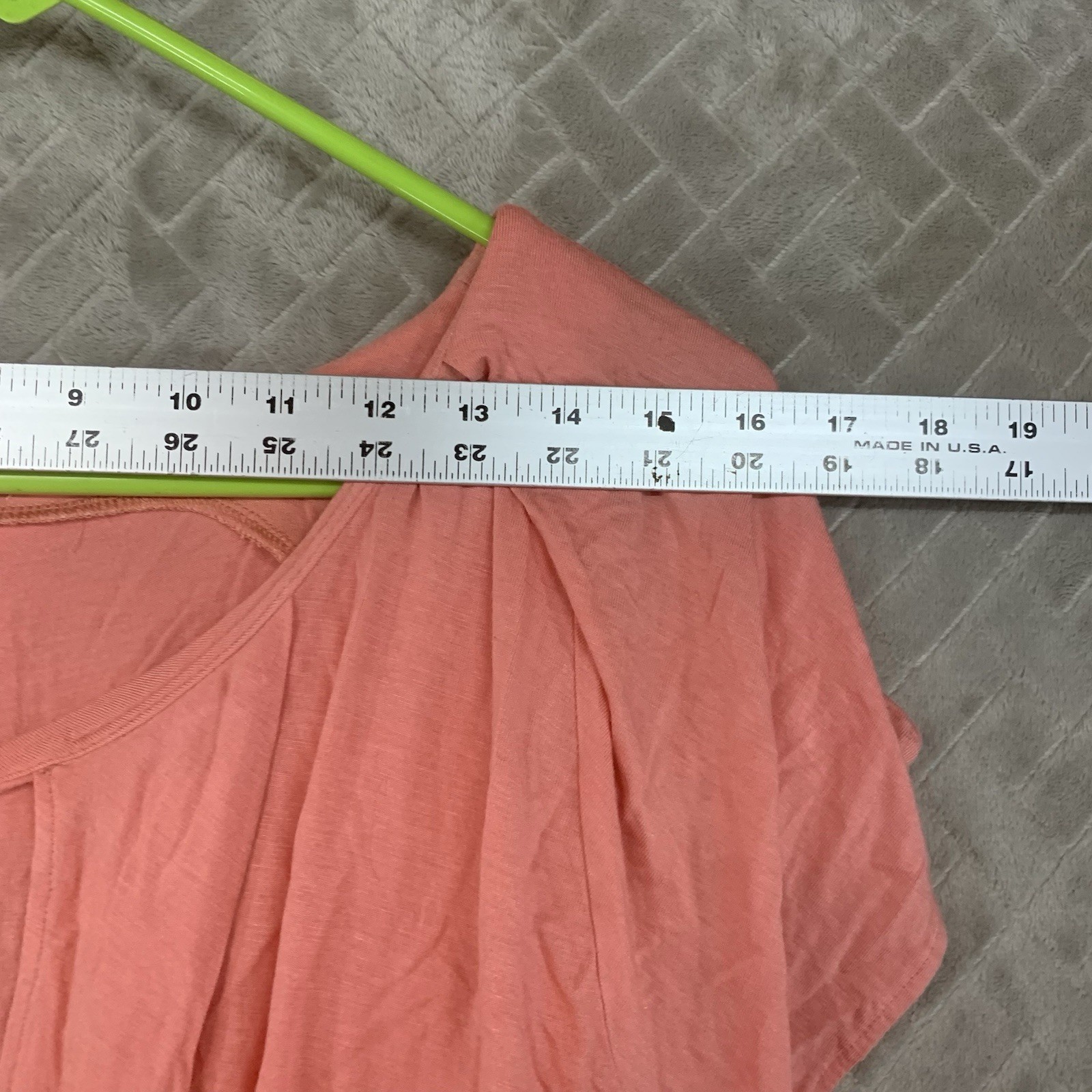 Studio 101 Blouse Women L Coral Orange Short Sleeve Ruffle Boho Hippie Lagenlook
