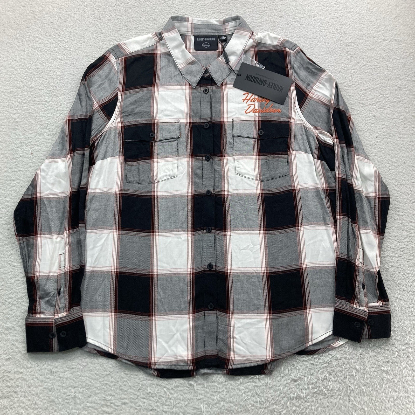 Harley Davidson Plaid Button Shirt Women XXL Black Emblem Logo Embroidered Biker