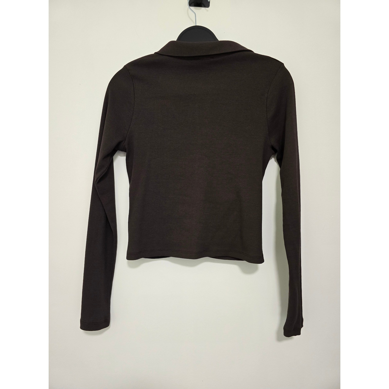 ASOS DESIGN Ruched Front Top Women SZ Medium Brown Ribbed Long Sleeve Y2K Style
