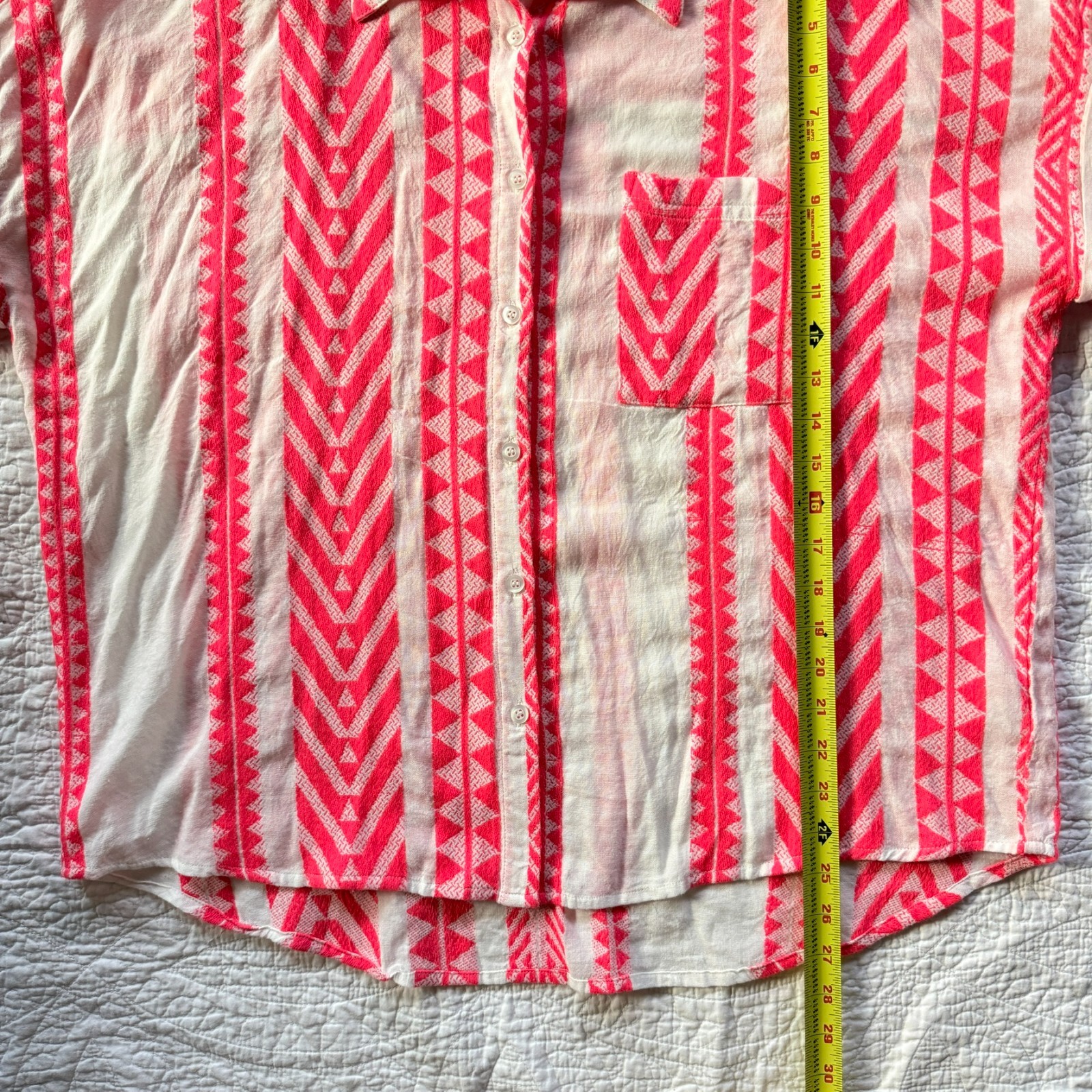 Pink Embroidered Abstract Geometric Short Sleeve Button Size L Boho Cabanacore