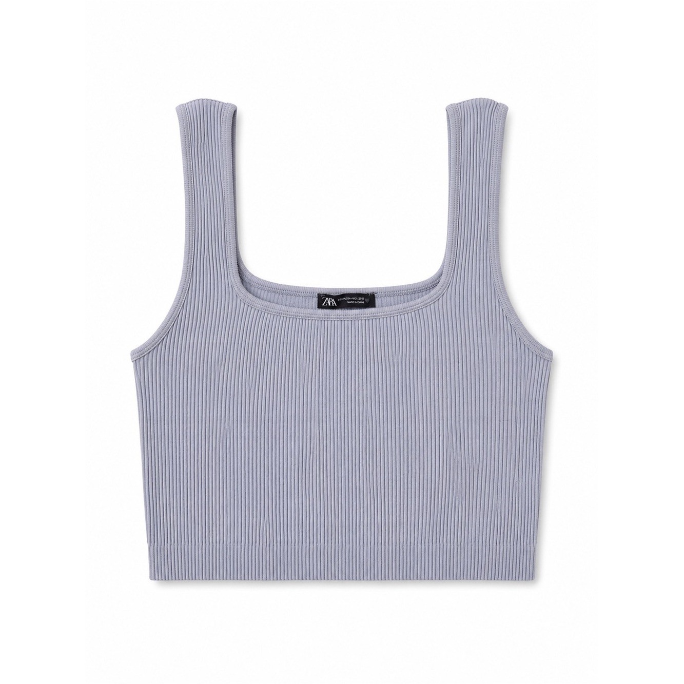 Zara Ribbed Square Neck Crop Tank Top Soft Blue Purple Pastel Knit Womens M L