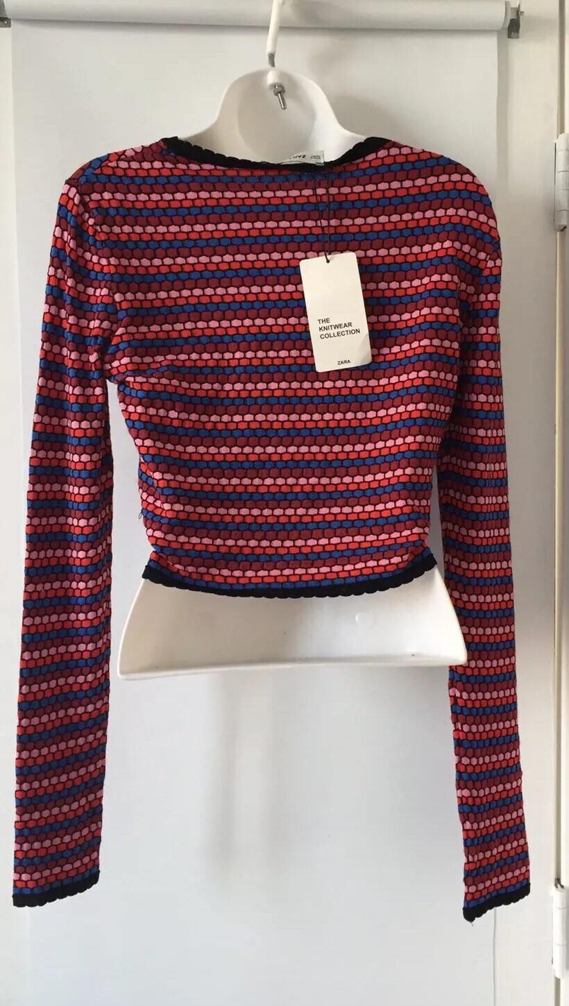 ZARA Woman MULTICOLOR CROP TOP Knit Long Sleeve Size S O1097 *READ NOTE*