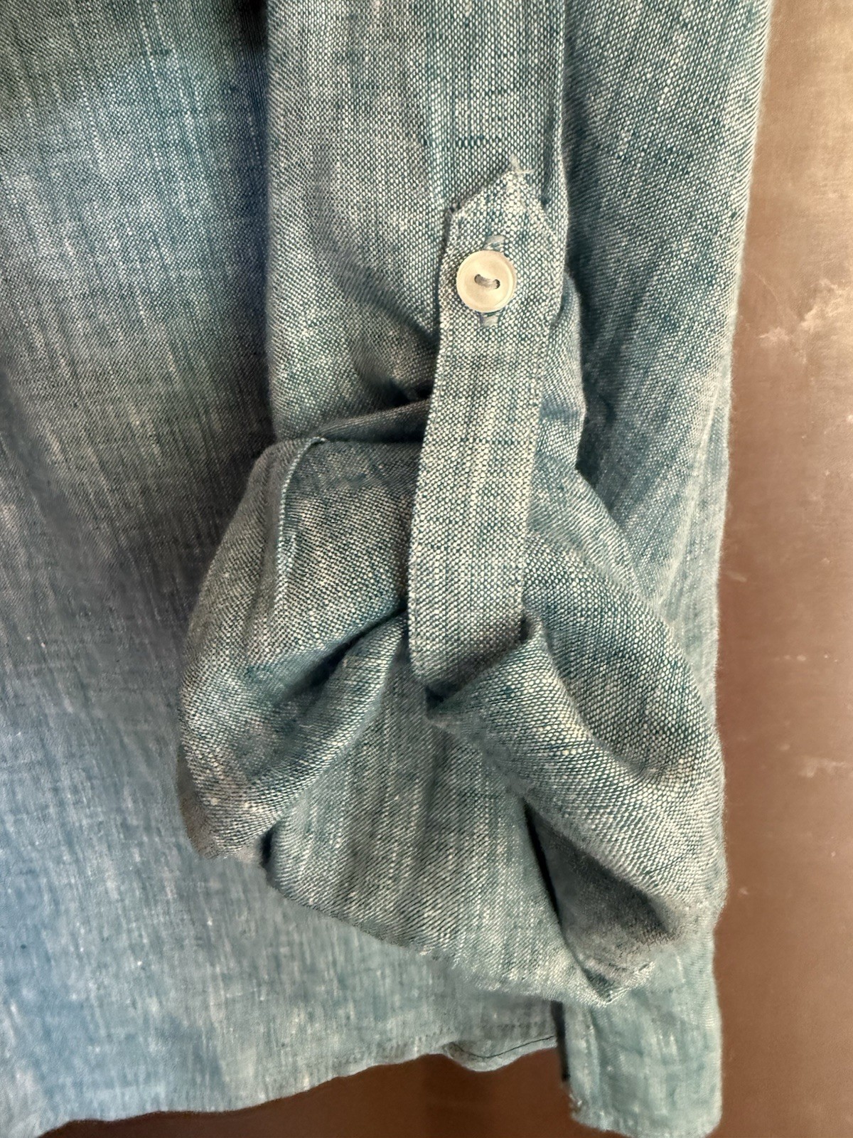 New No Tag Charter Club Luxury Women Linen Roll-tab Sleev Button Blue Shirt Sz L