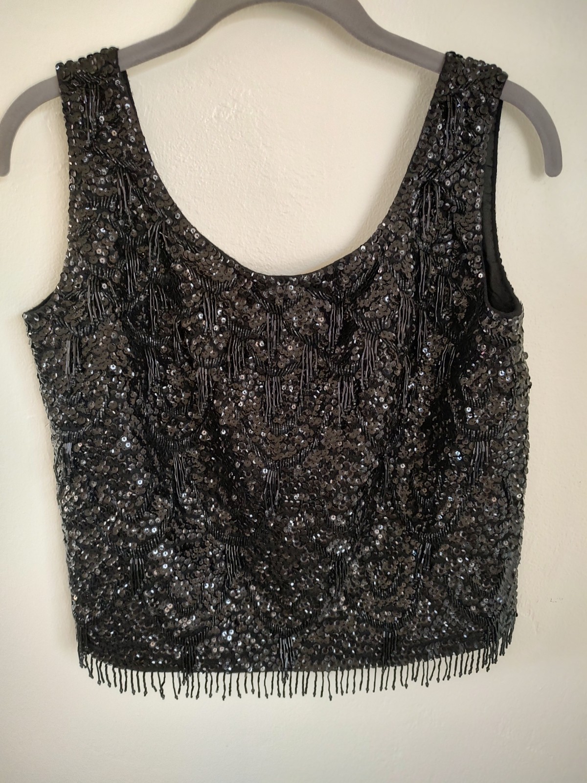 Vintage Helen Wong Black Sequined Wool Shell Top – 38