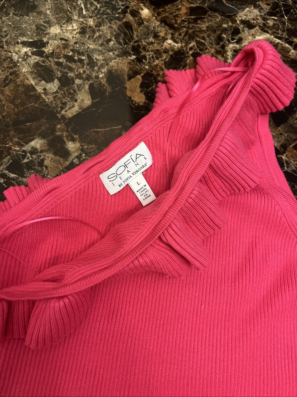 Sofia Vergara One Short Sleeve Ruffled Top Pink Size Large New