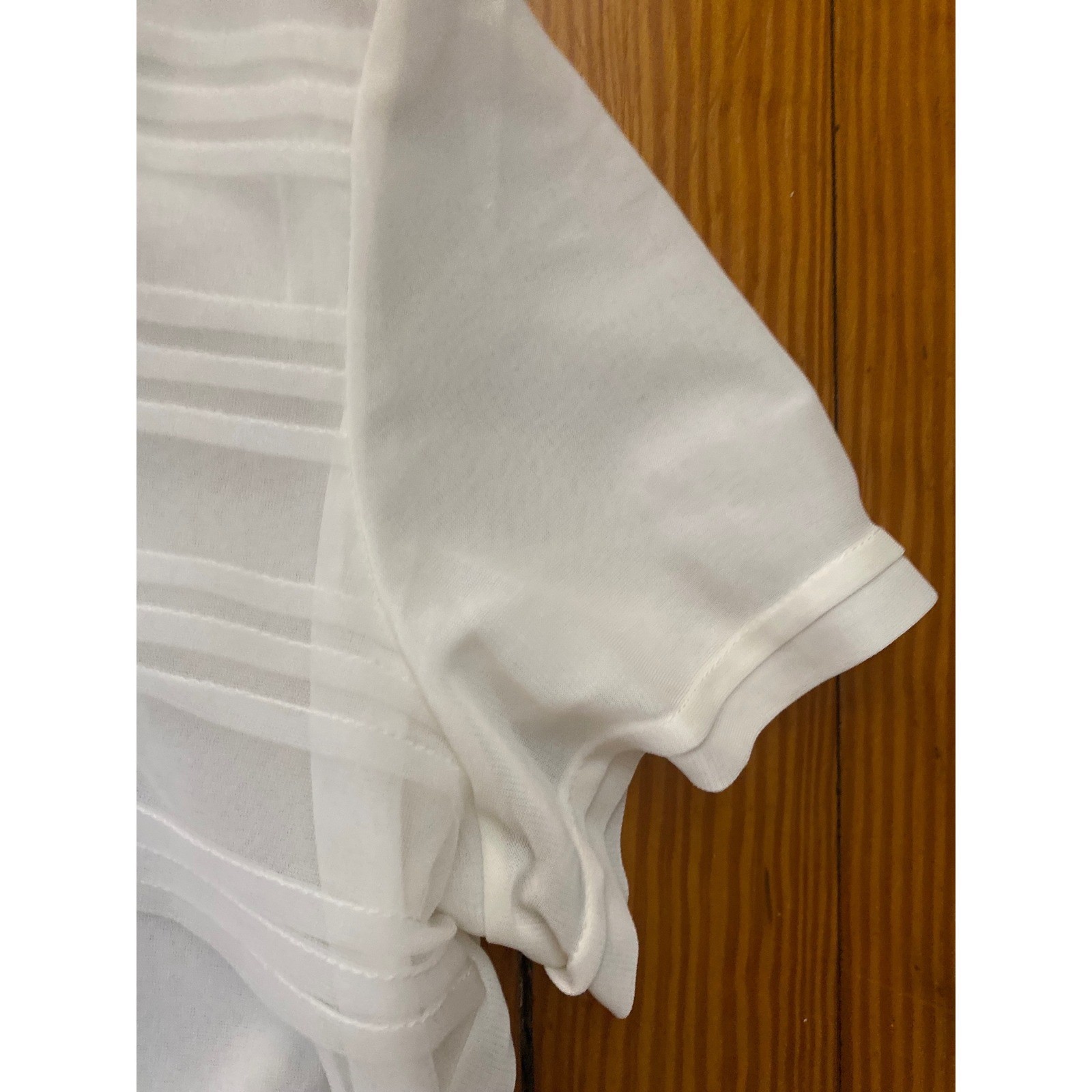 50’s VTG White Sheer Ruffle V-Neck Blouse Rhinestone Button feminine roka