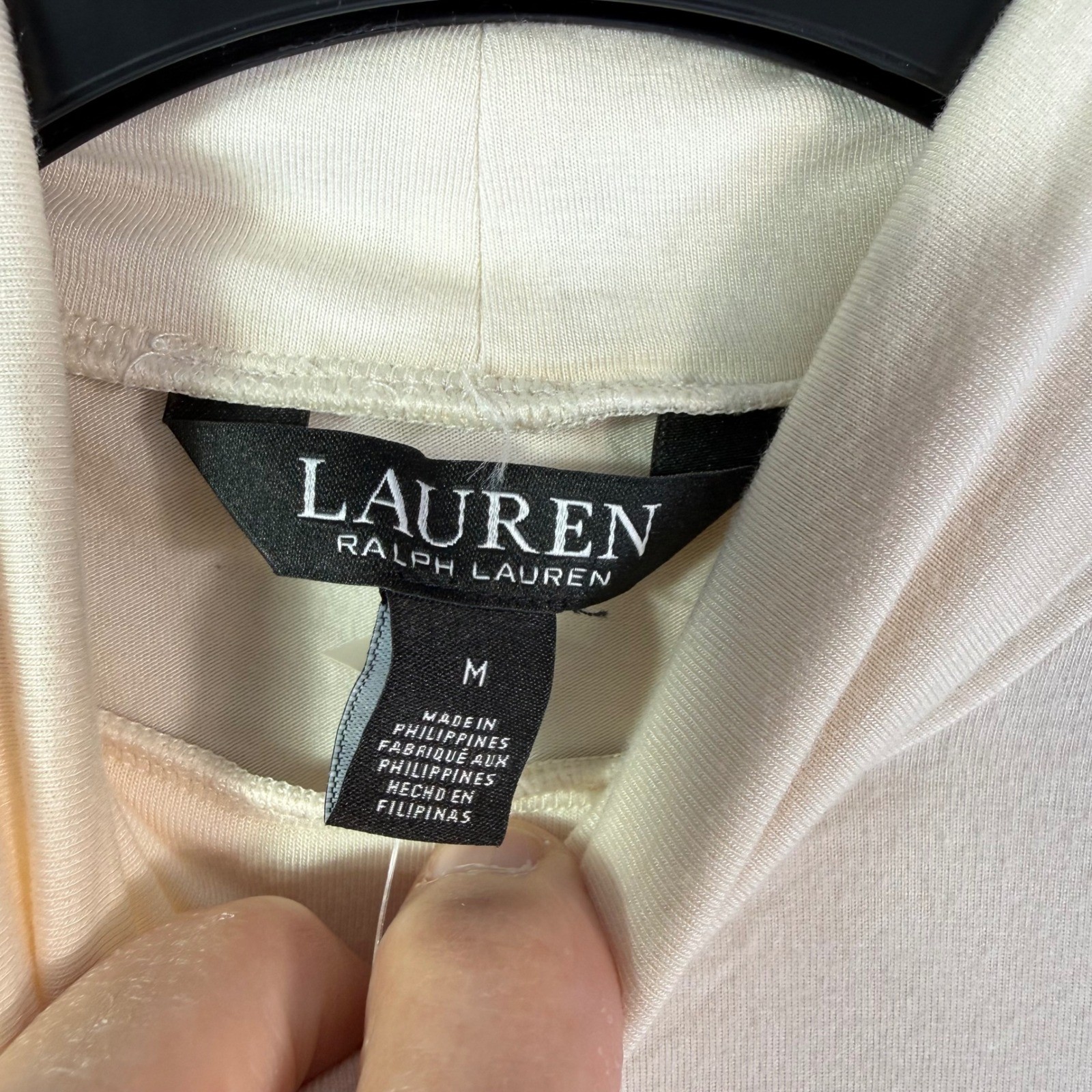 Lauren Ralph Lauren Turtleneck Top Women M Ivory Elbow Sleeve Knit Layering Chic