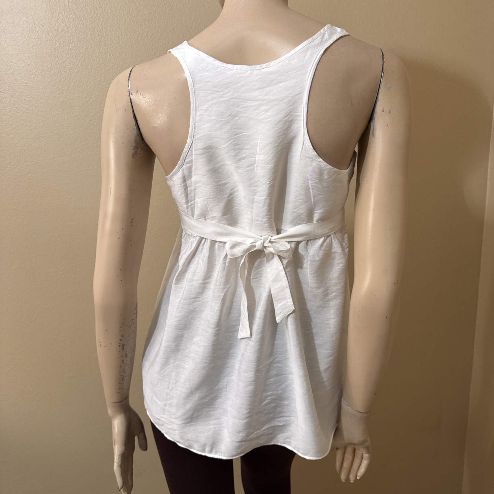 Women’s White Rayon Casual Summer Open Sheer Button Tied Size M Blouse Top Tunic