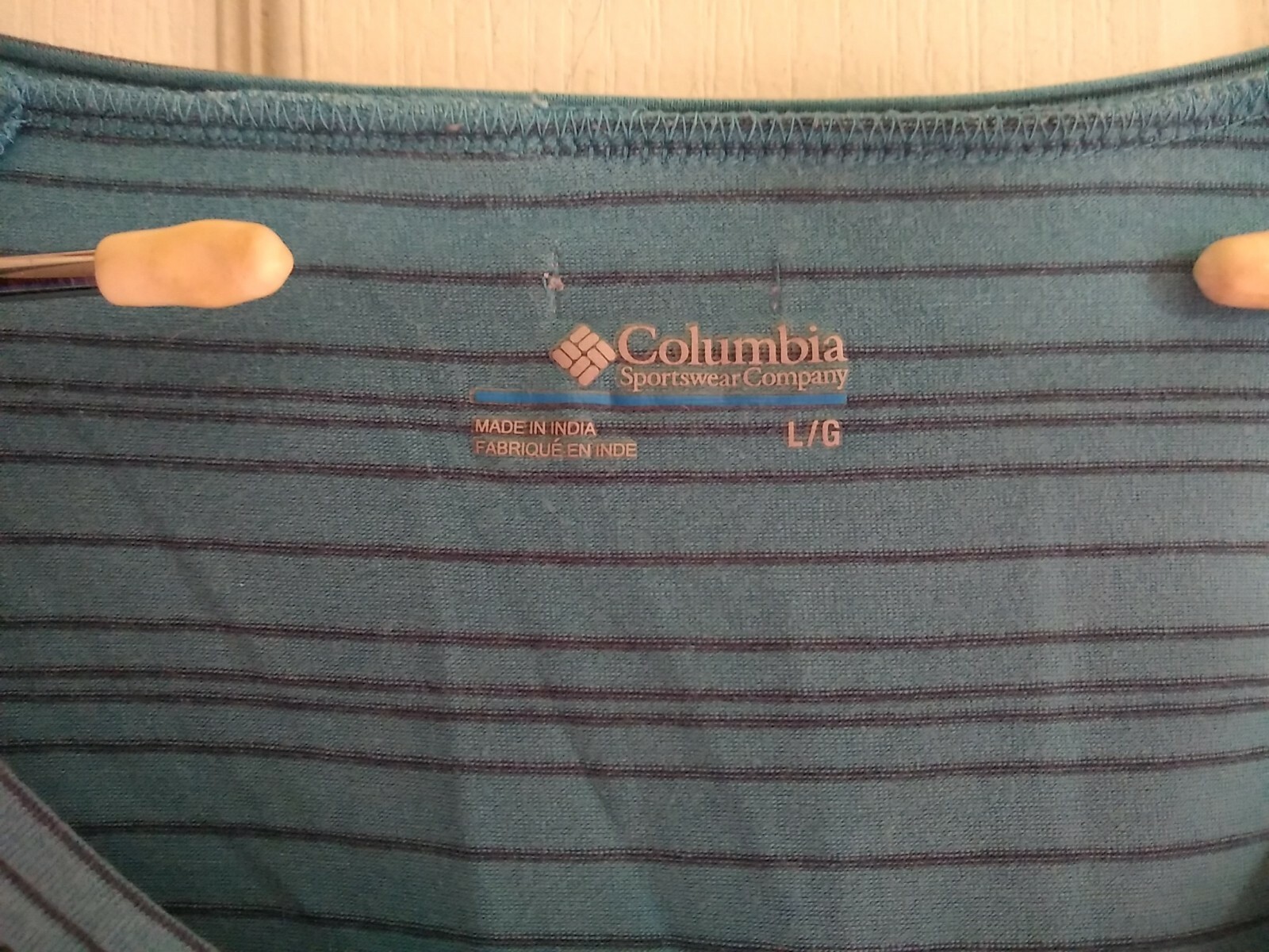 Columbia Basic T-Shirt Large Turquoise Striped Cotton/Elastane Blend