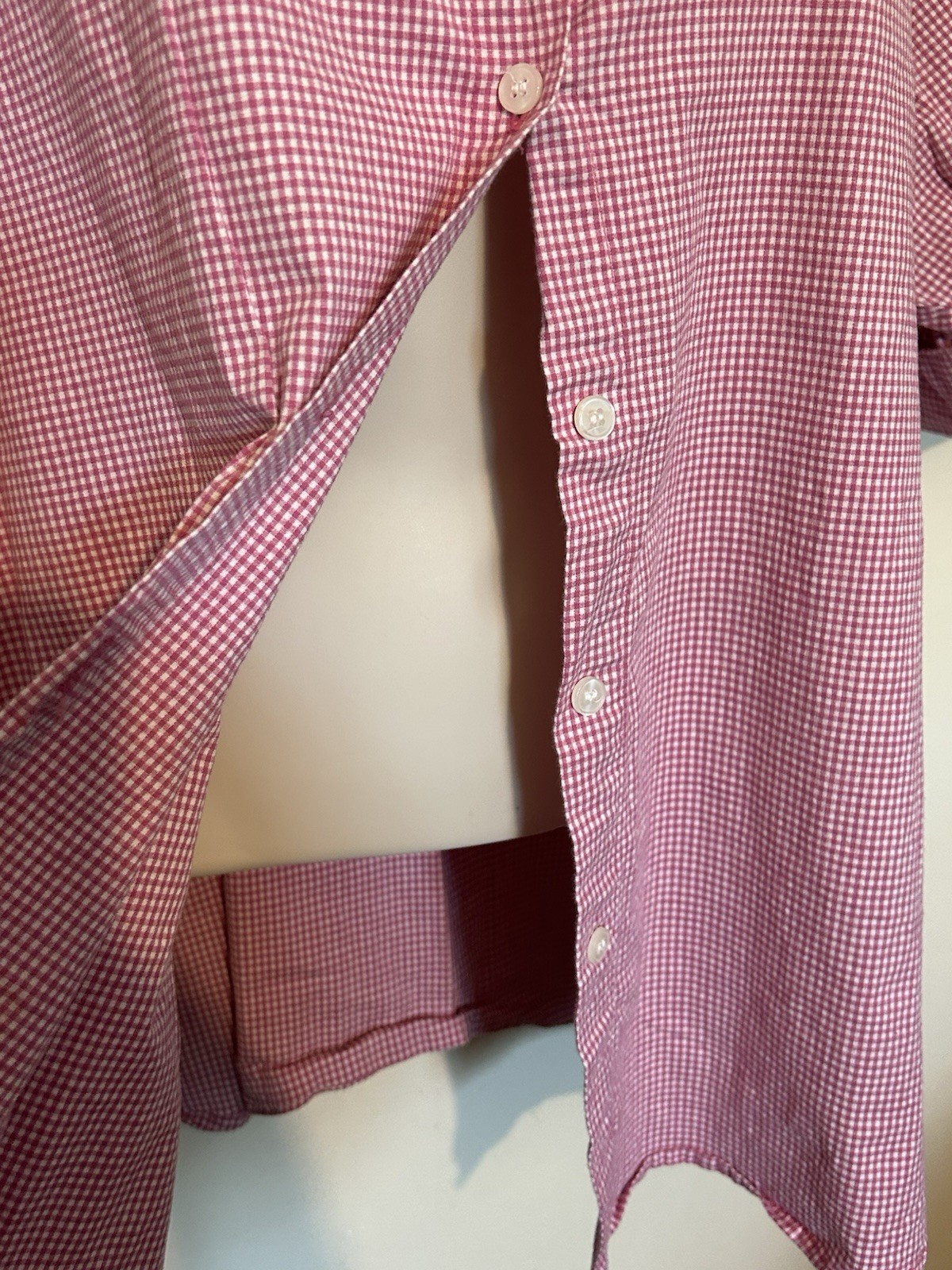 DCC Women’s Pink White Checked Gingham Short Sleeve Button Blouse Sz 2X