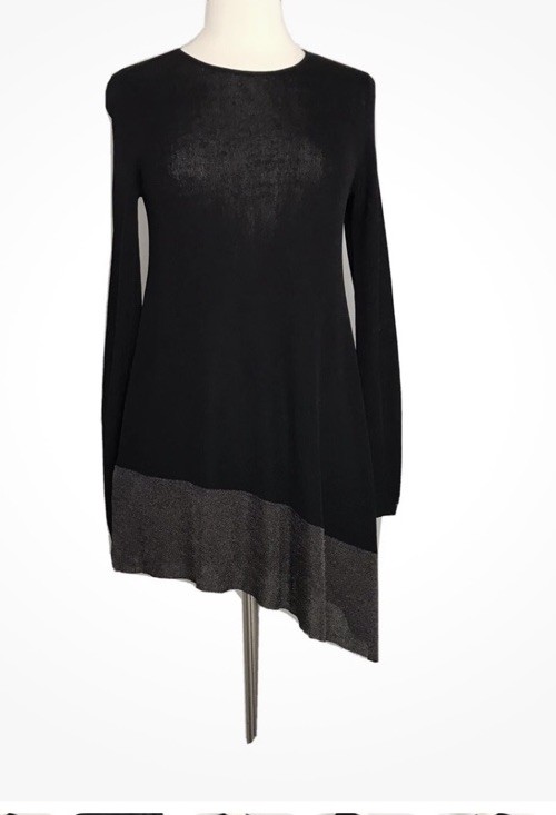 EILEEN FISHER Women BLACK CREW NECK LONG SLEEVE ASYMMETRICAL HEM TUNIC TOP Sz 2X
