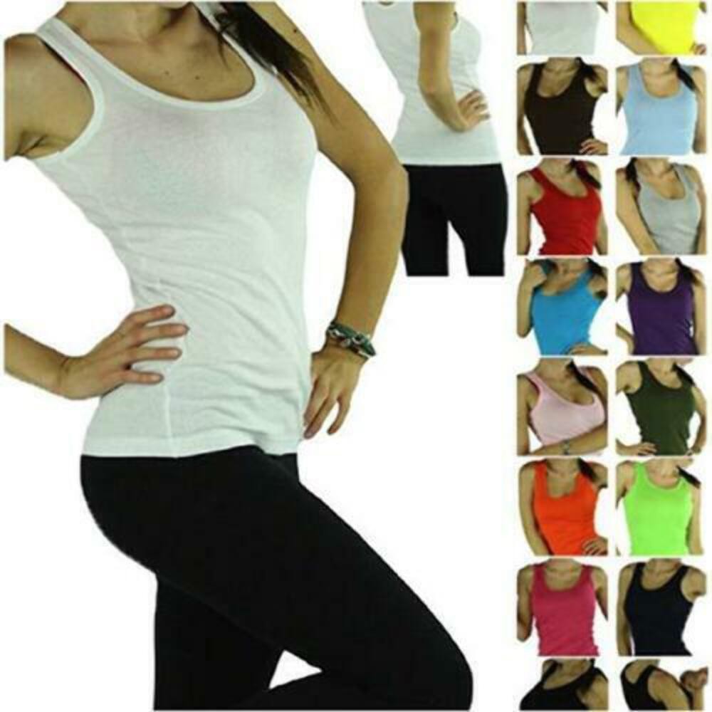 6 Pcs Cotton Ribbed Racerback Tank Top Women Stretch Long Workout Asst Colors
