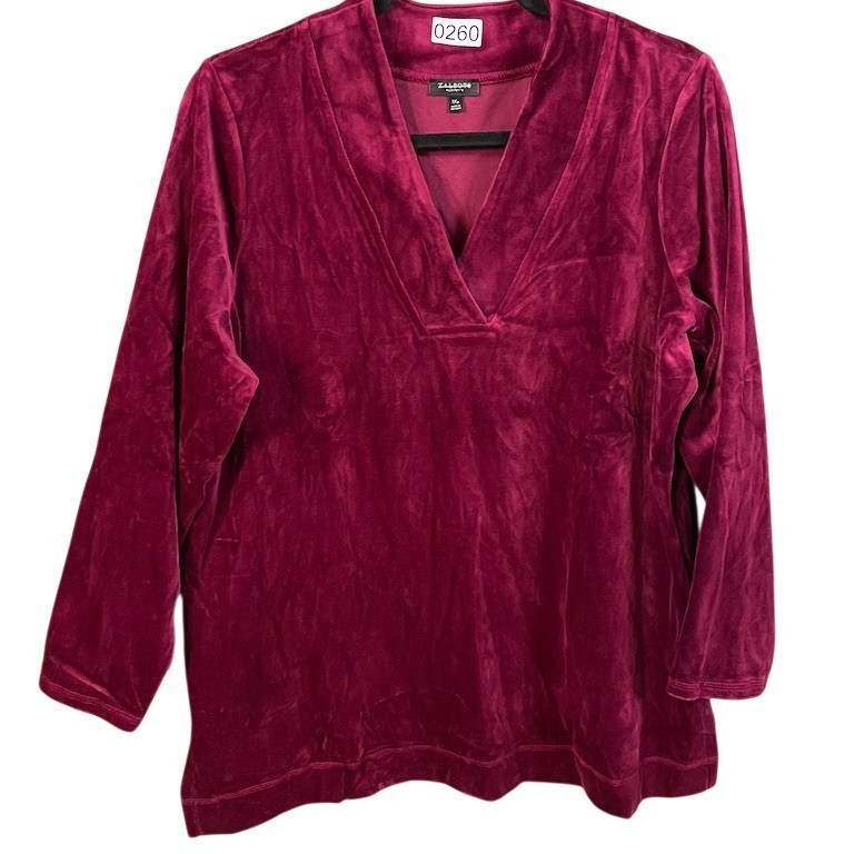 Talbots Tunic Top Womens Plus Size 3XP Wine Burgundy V-Neck Long Sleeve