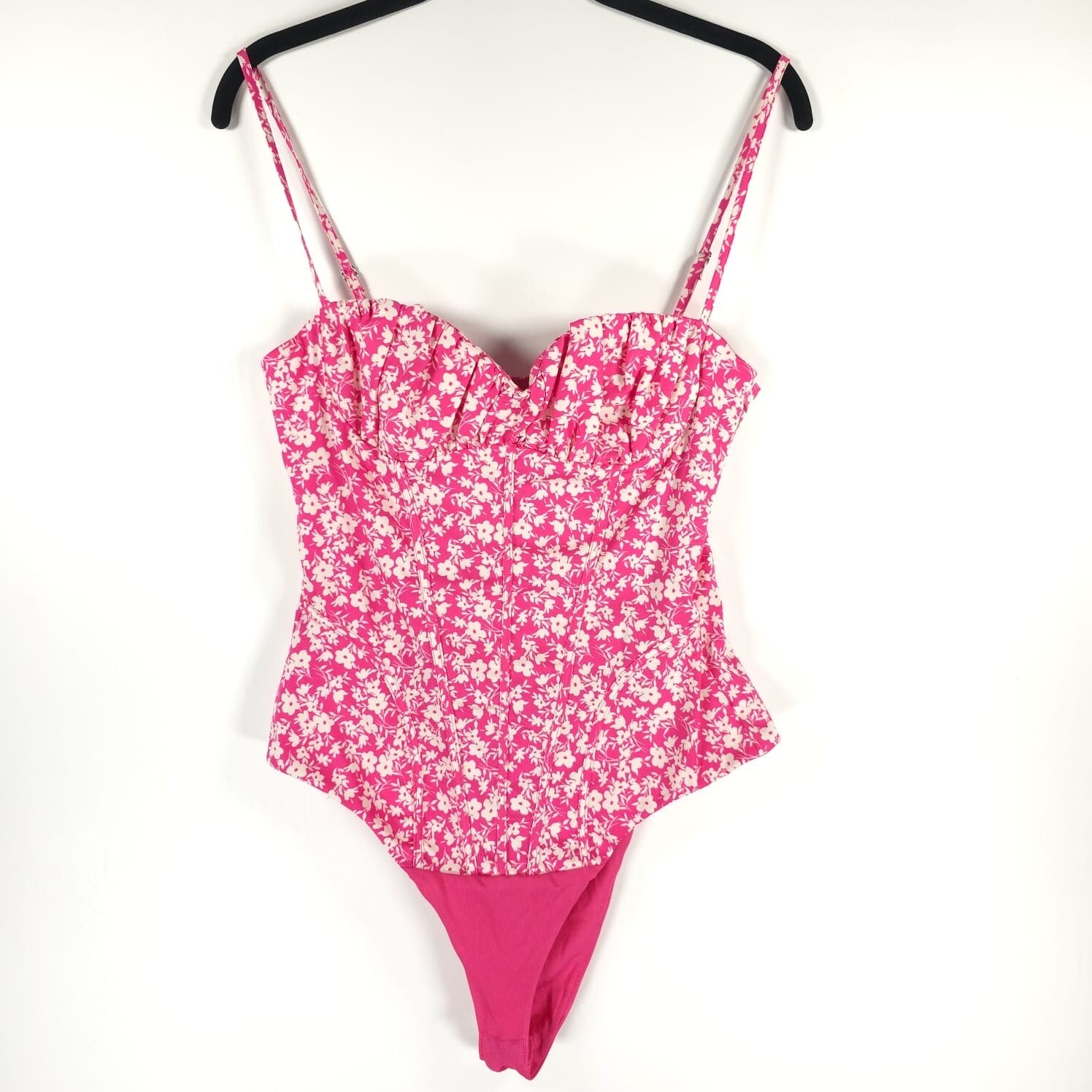 NWT ZARA Pink Floral Printed Corset Bodysuit Sweetheart Neck 4688/118 SMALL