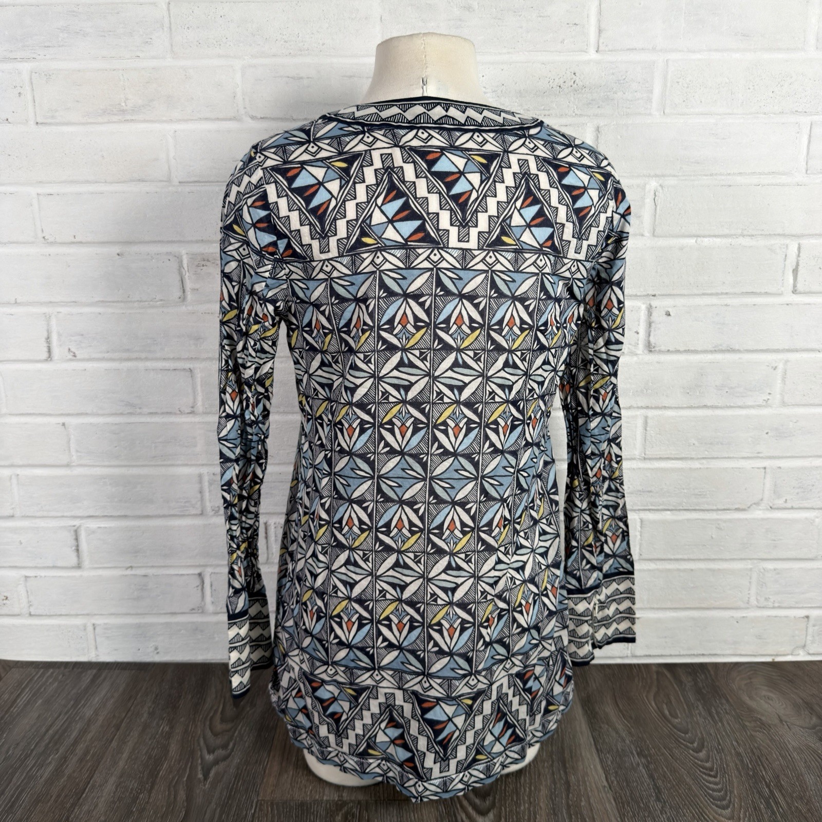 Tory Burch Tunic Blouse Womens Size 6 Geometric Long Sleeve Top Cotton READ