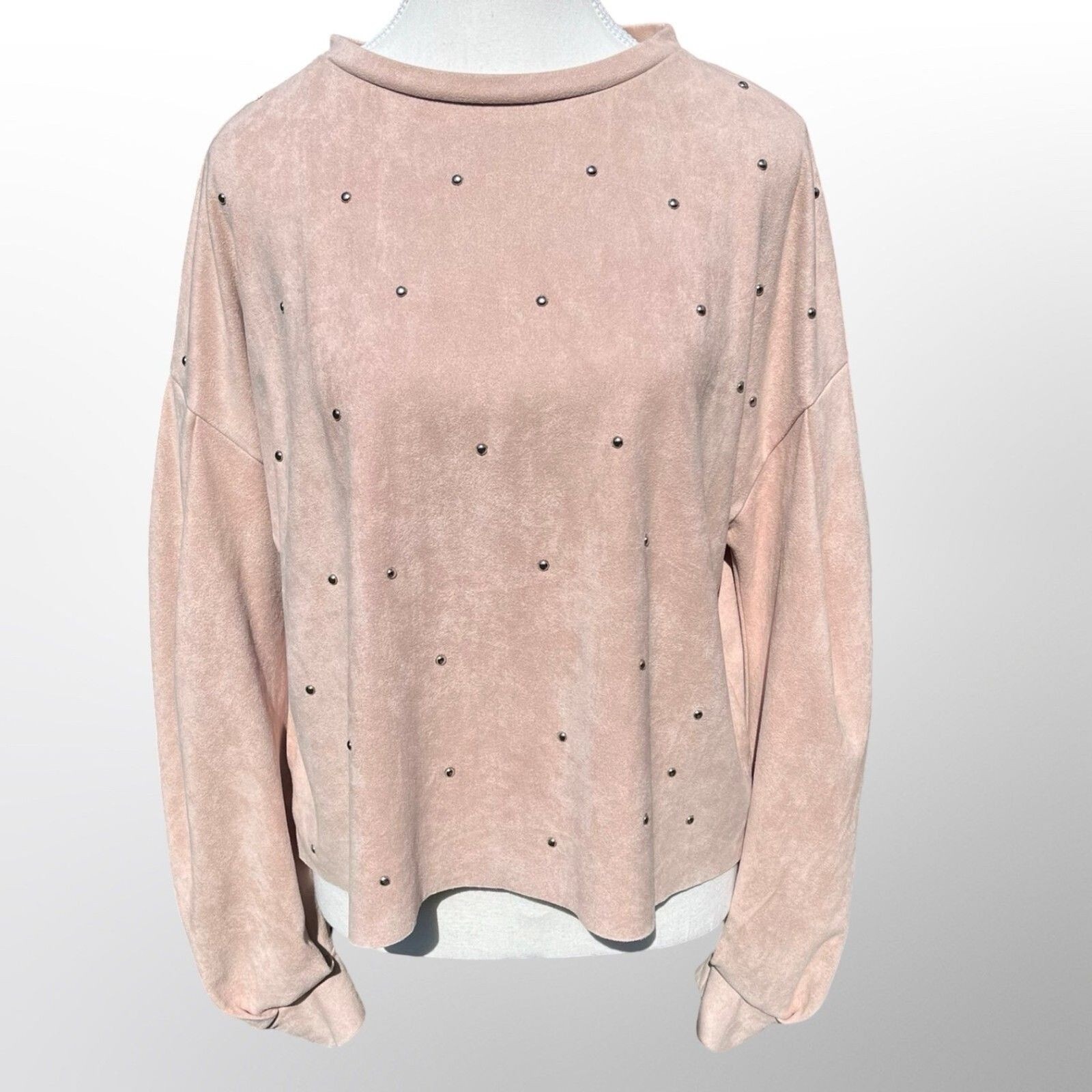 Fab’rik Blush Pink Faux Suede Studded Balloon Sleeve Top S11803 Womens L