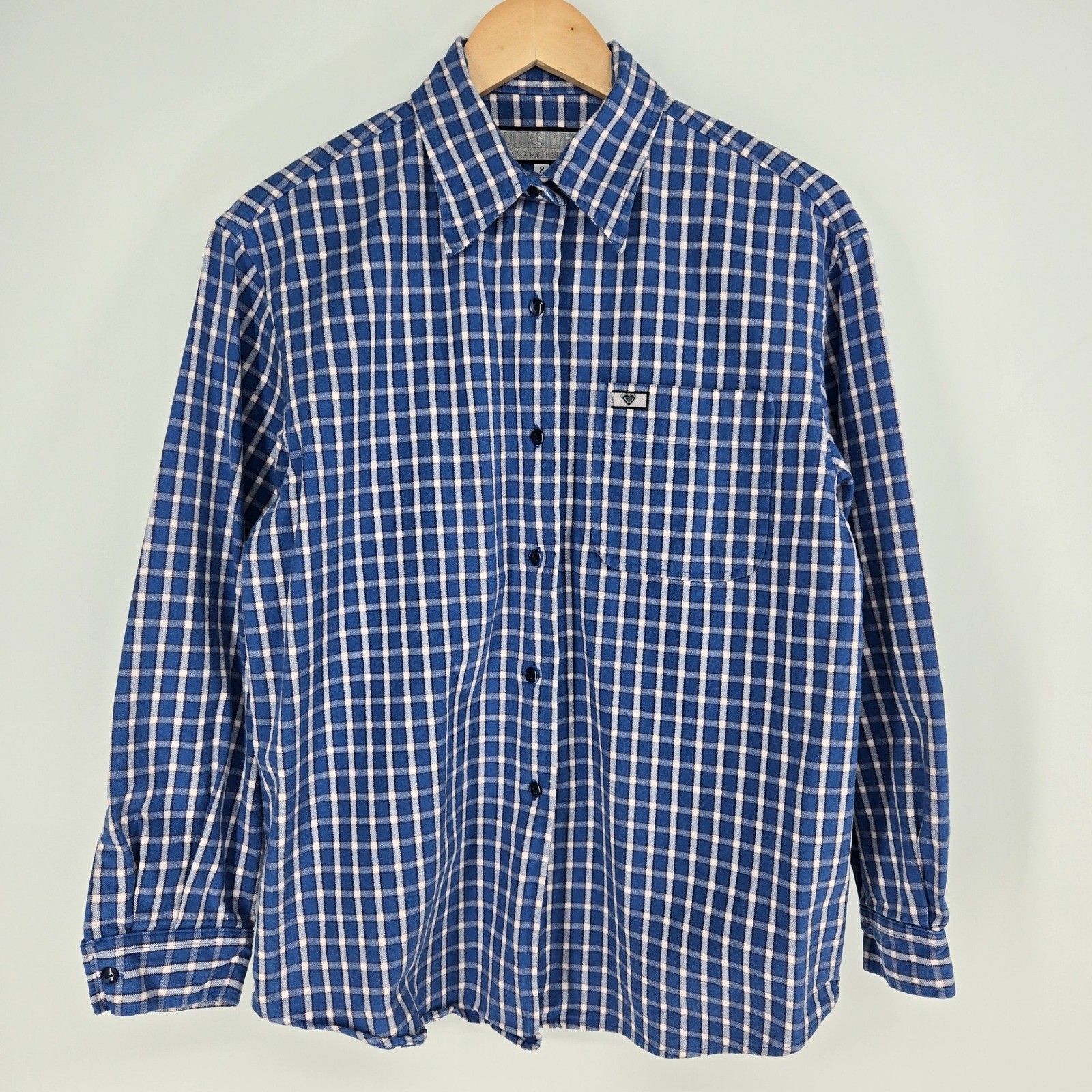 Vintage 90s Quiksilver Saltwater Denim Collection Plaid Button Up Shirt Sz 2 Y2k