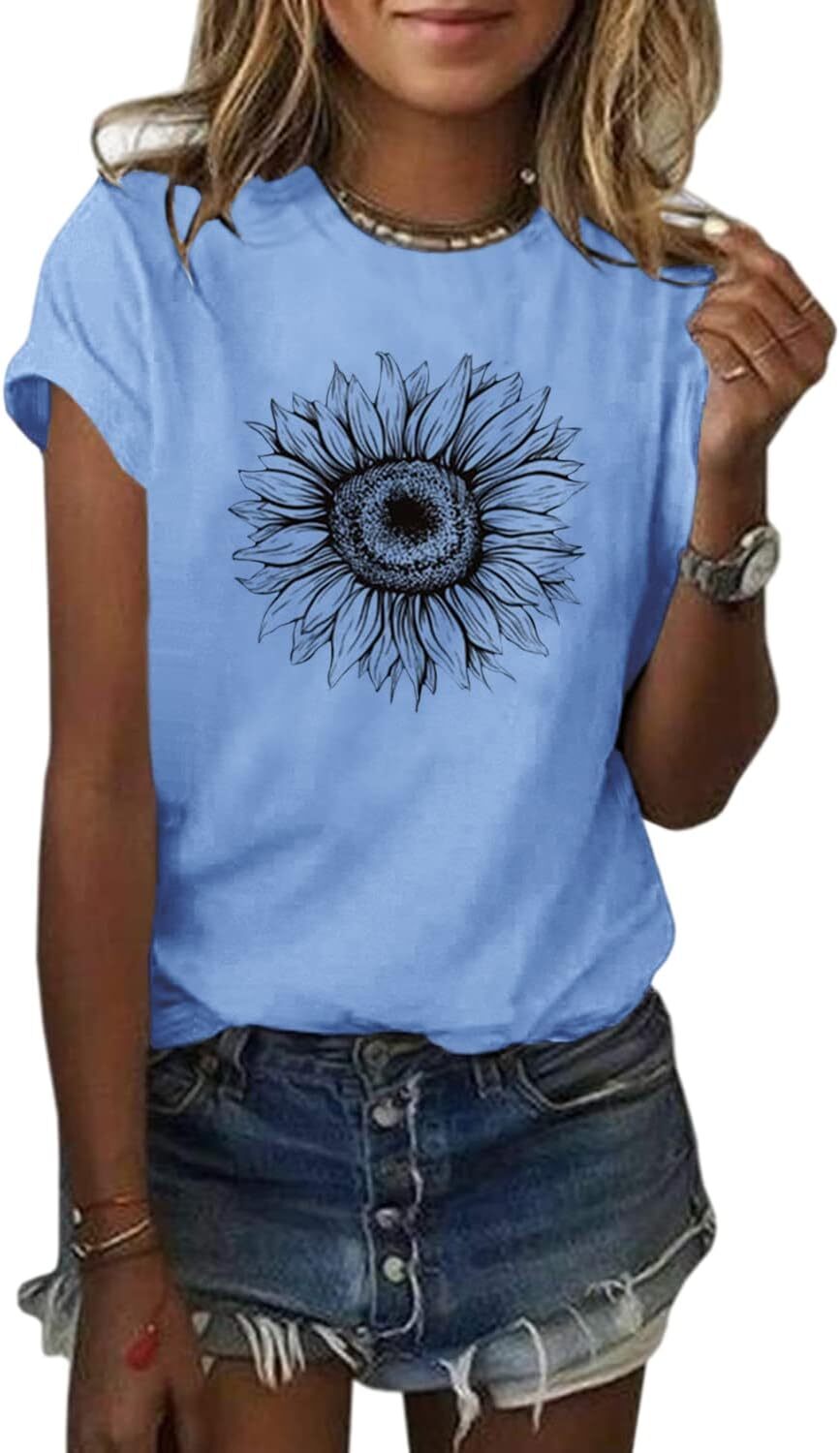 Sunflower Graphic T Shirt Women Summer Casual Loose Fit Short Sleeve Top