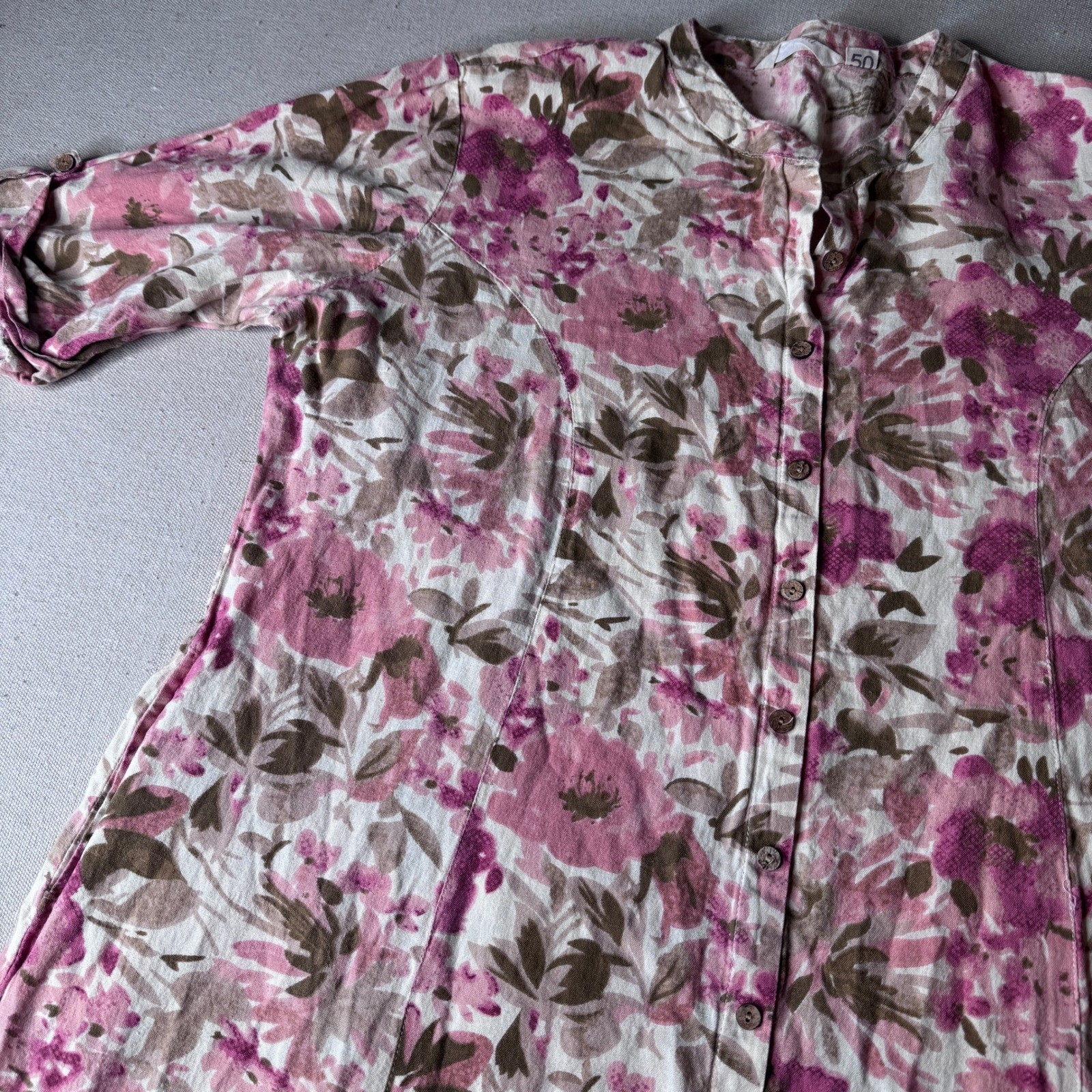 Divena Women Floral Cotton Indian Kurta Short Roll Tab Sleeves Size 4X (US 2X)