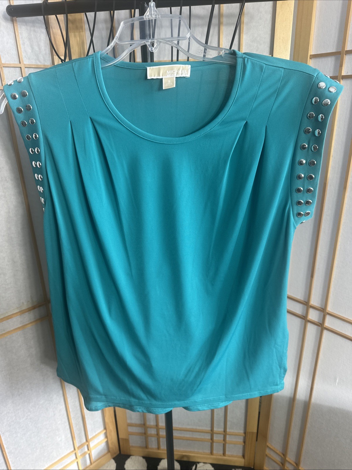 Michael Kors Dark Turquoise Studded Pleated Sleeveless Top Blouse Small EUC-MINT