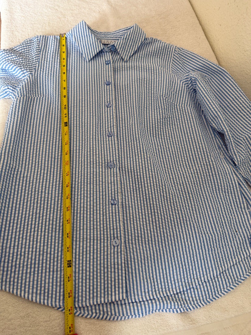 Joan Rivers Womens Seersucker Shirt Blue White Stripe Button Down SP