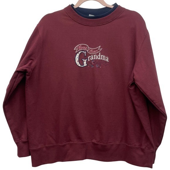 Vintage M&C Sportswear Grandma Embroidered Sweatshirt Double Neck Maroon PL Vtg