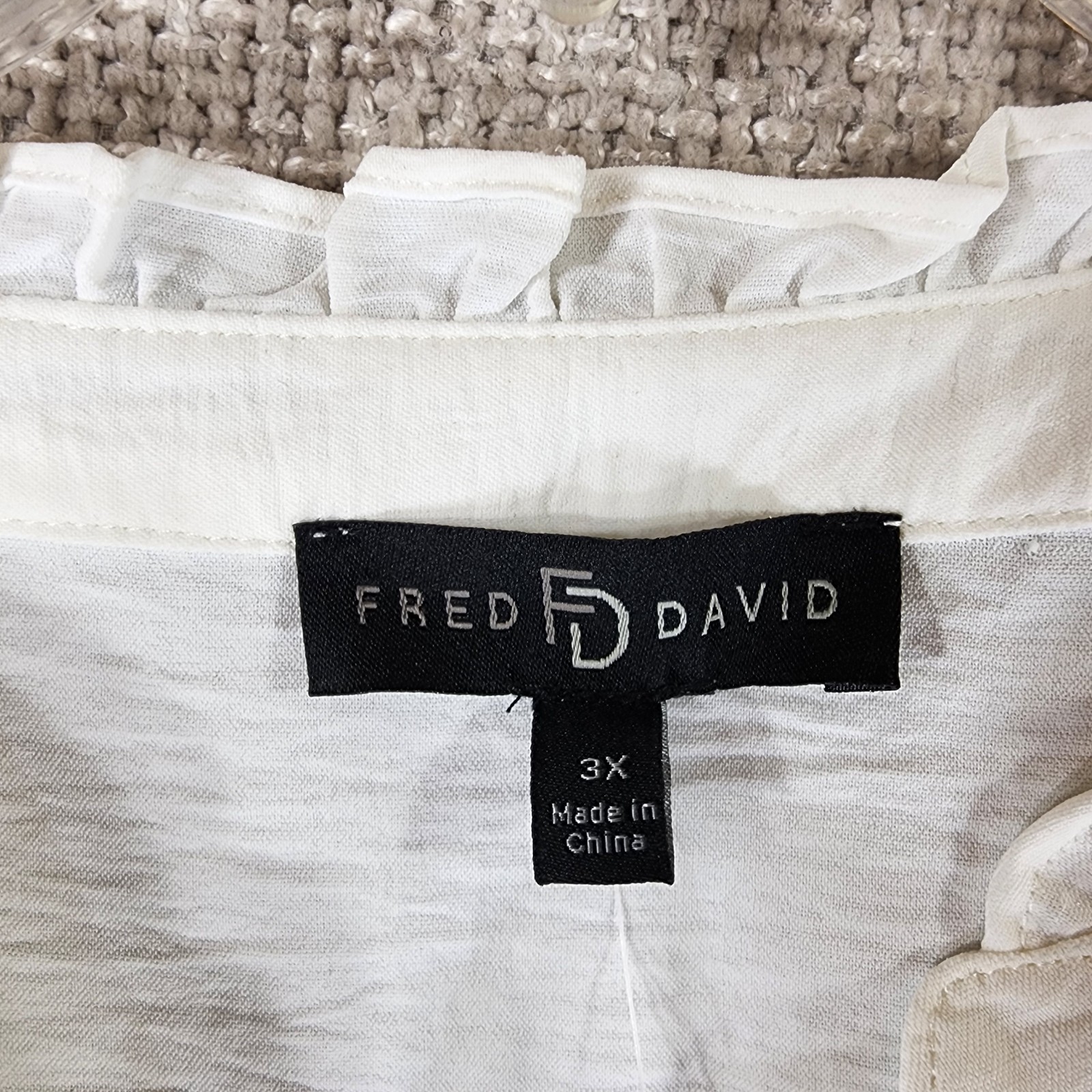 Fred David 1/2 Button Popover Blouse Womens 3X Ivory Peplum Ruffle Collar NWT