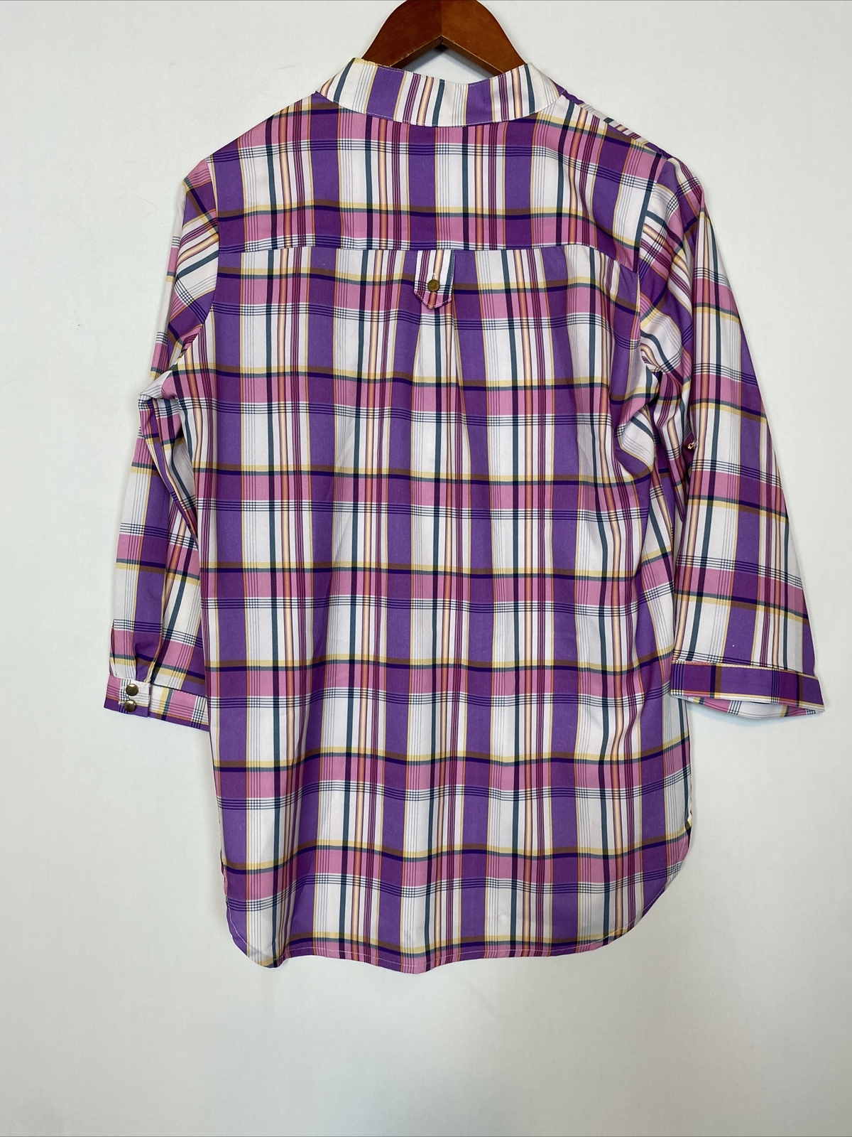 Depri Women’s Small Multicolor Plaid Bold Lightweight Sheer Blouse Shirt Tunic