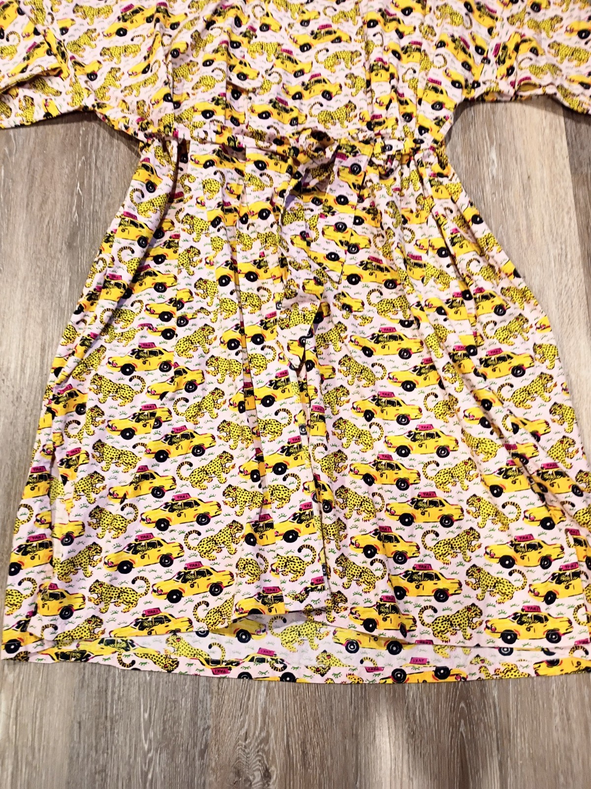 PRINT FRESH SZ 3/4X PLUS TAXI PLEASE/LEOPARDS ORGANIC COTTON ROBE KIMONO RARE