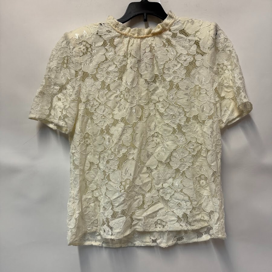 WAYF Women S White Sheer Lace High Neck Short Sleeve Top NWD BJ33