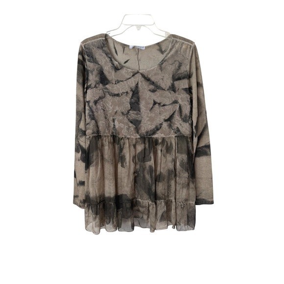 Tempo Paris Flowy Tiered Tie Dye Babydoll Top Long Sleeves Whimsygoth Grunge Y2K