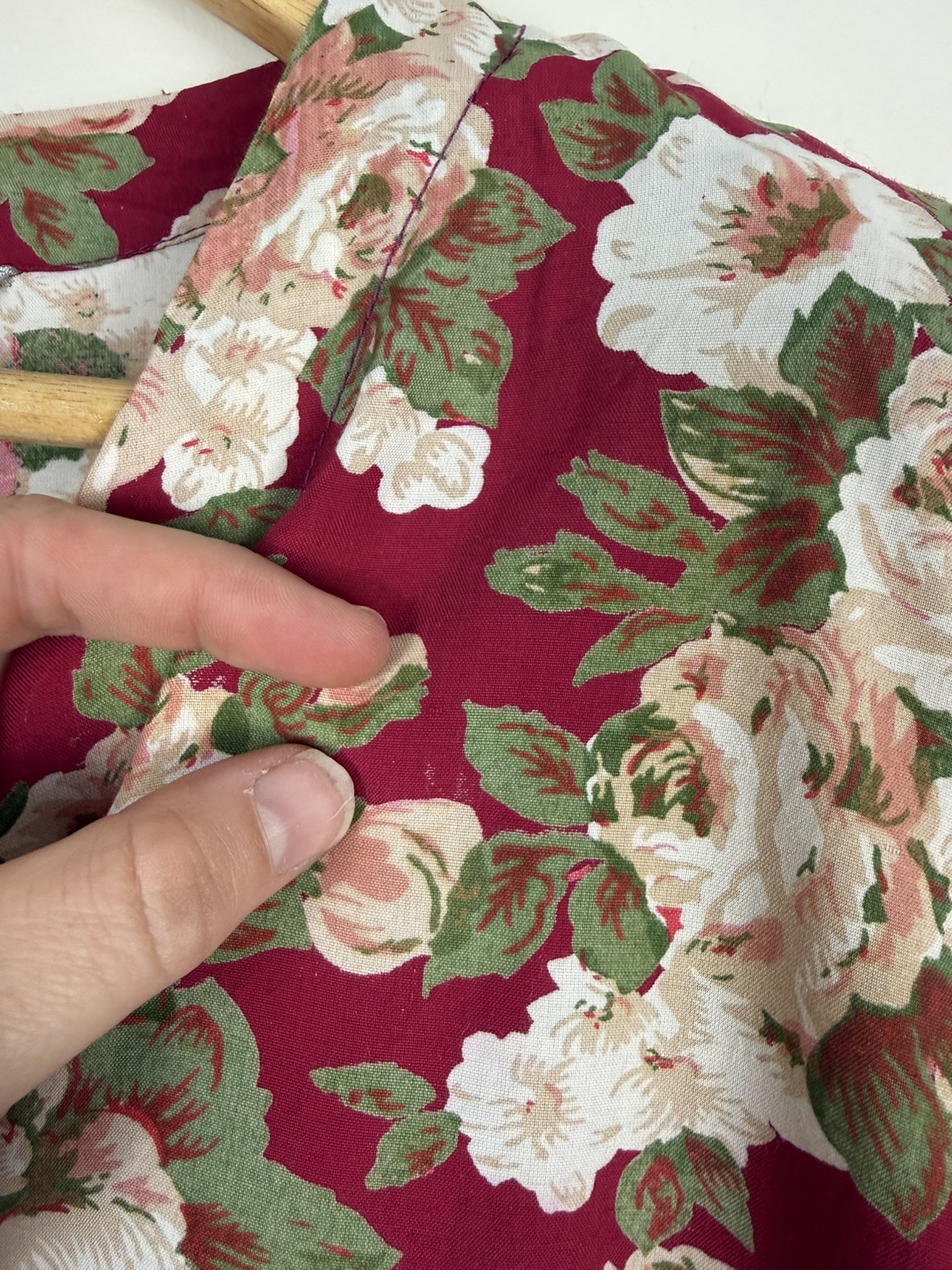 Vintage 80s Size M 8-12 Red Floral Long Sleeve Blouse Body Wrap