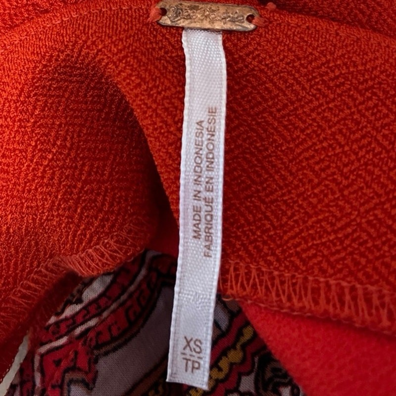 Free People Paisley Pop Red Orange Sleeveless Side Tie Camisole Crop Tank Top XS