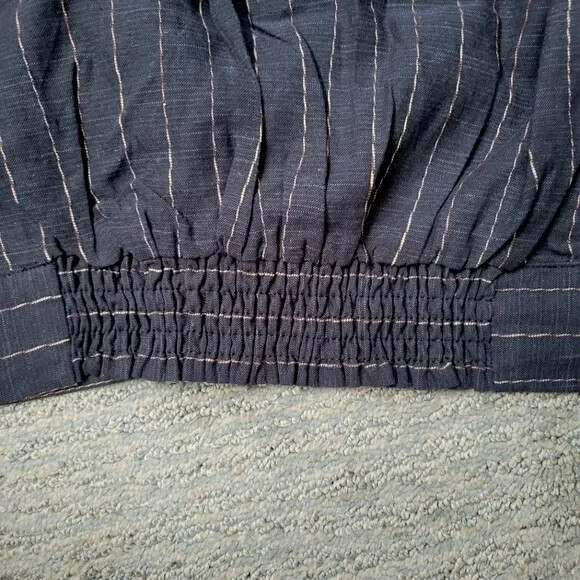 Oat New York Navy Striped Cropped Button Wrap Top
