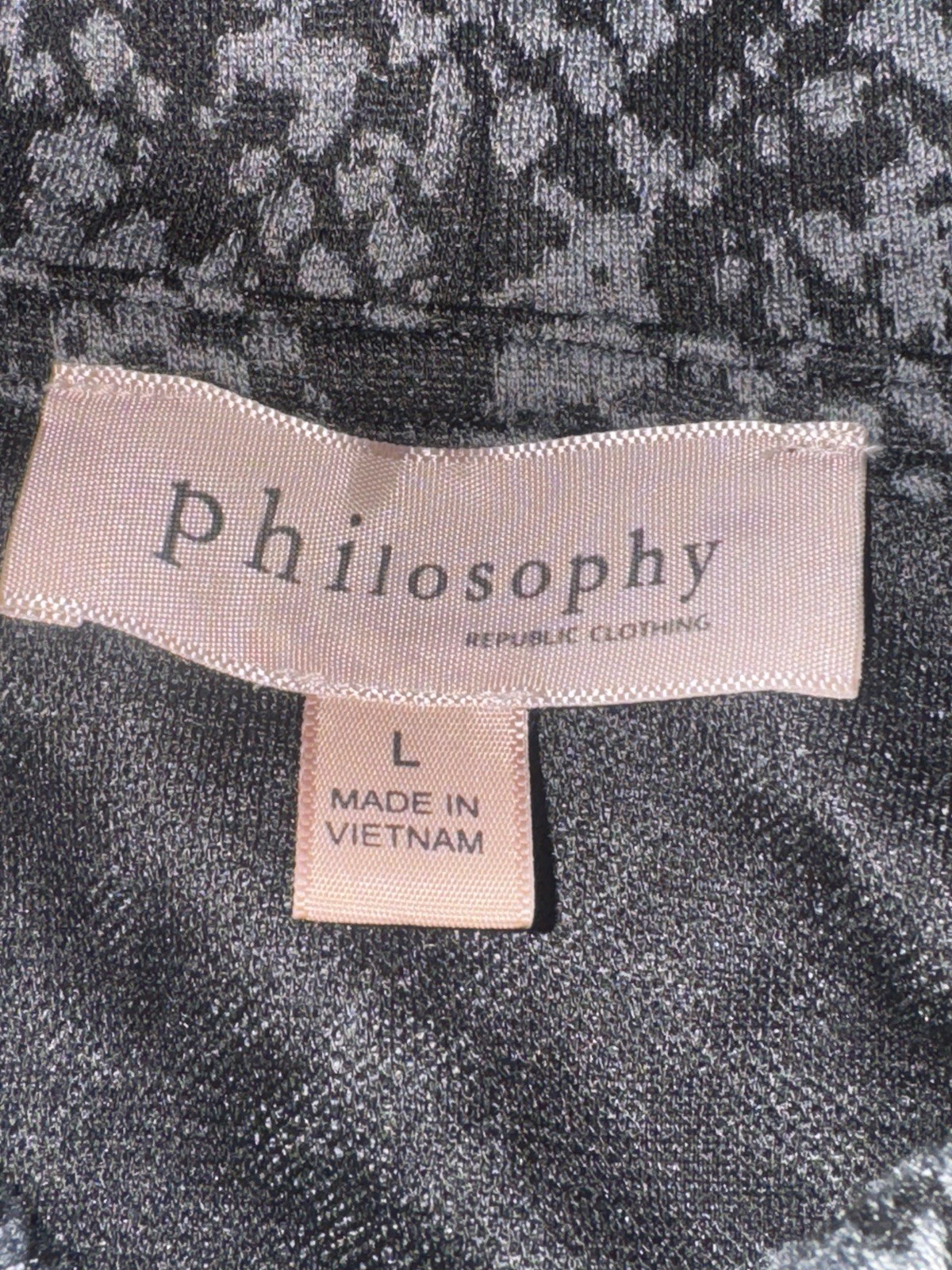 Philosophy Top Womens Large Tunic Textured Blouse Gray Black Plush Cowl Neck